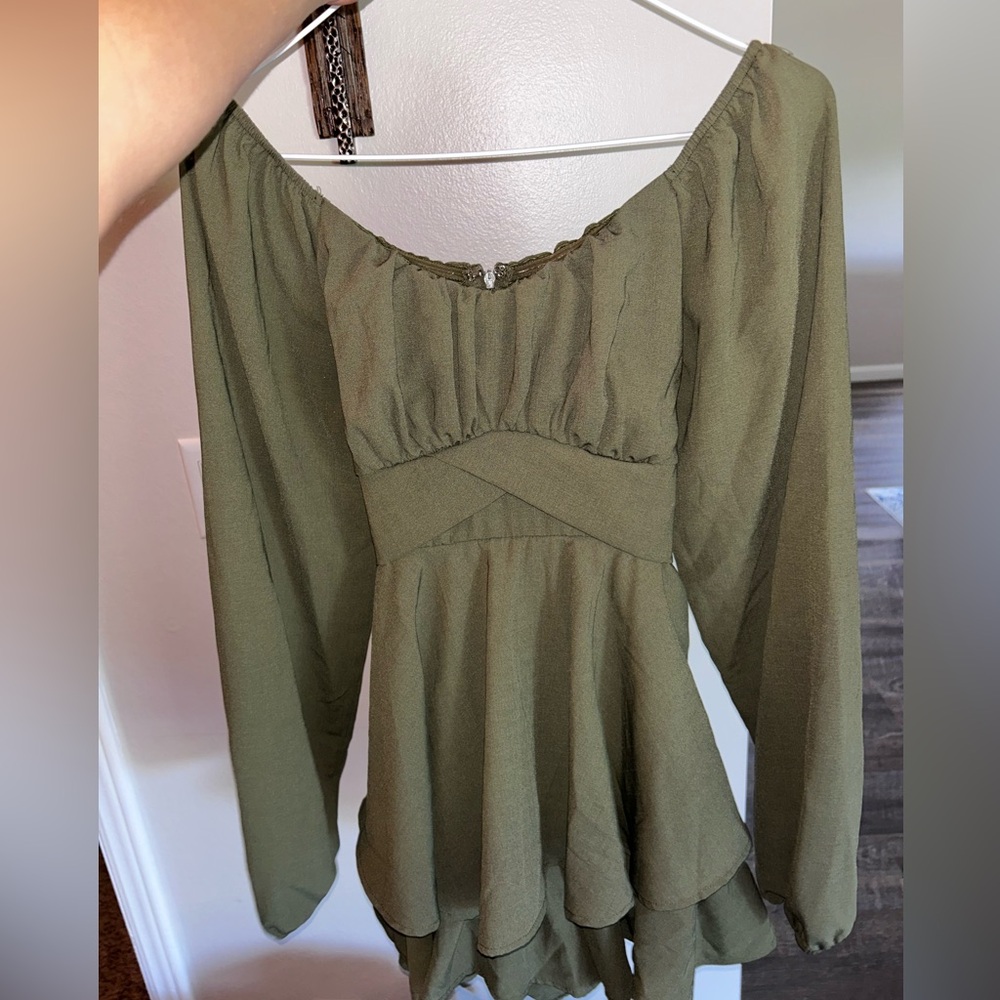 Altar'd State Olive Green romper with waist tie